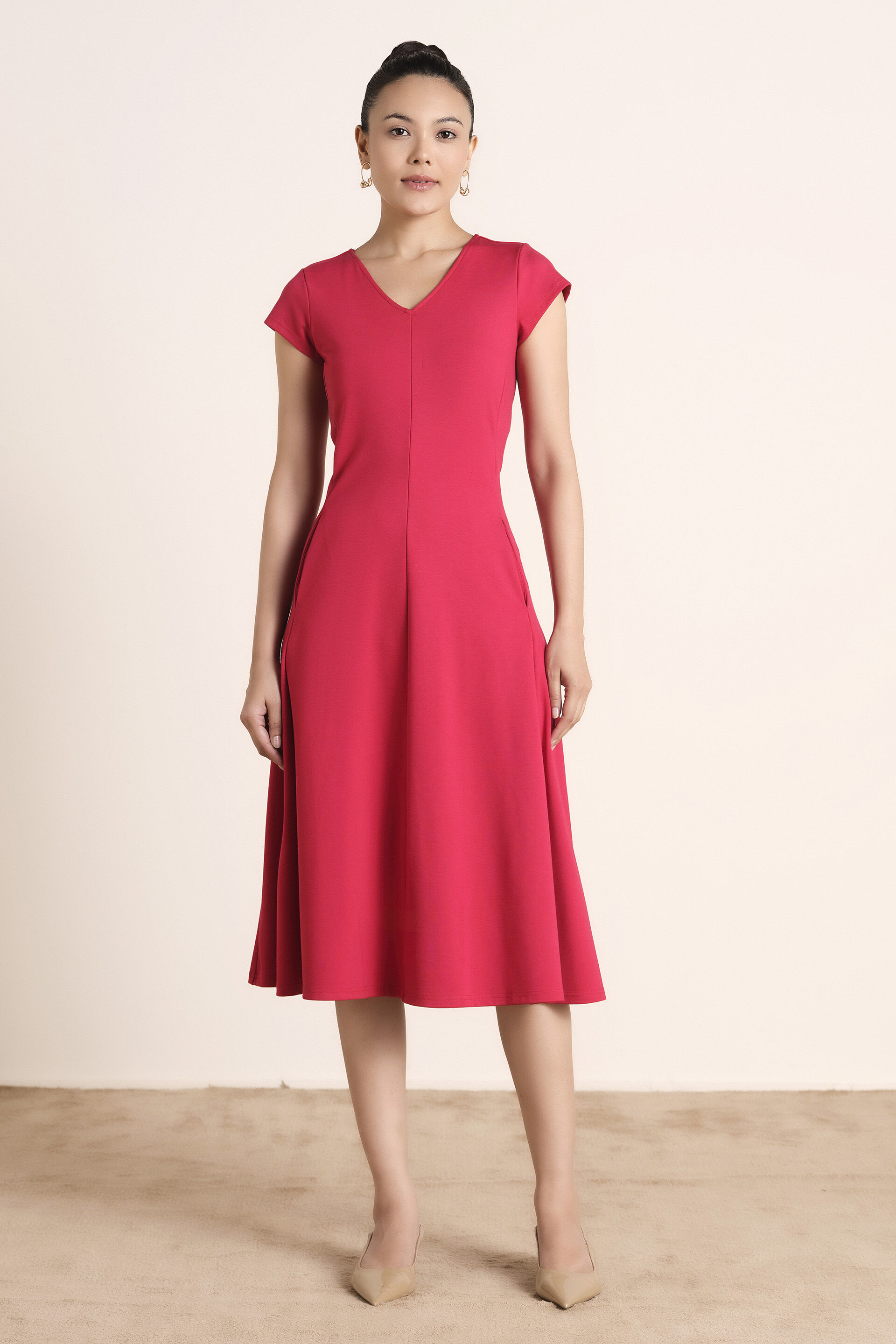 Striking Red Midi Dress, Red, image 1